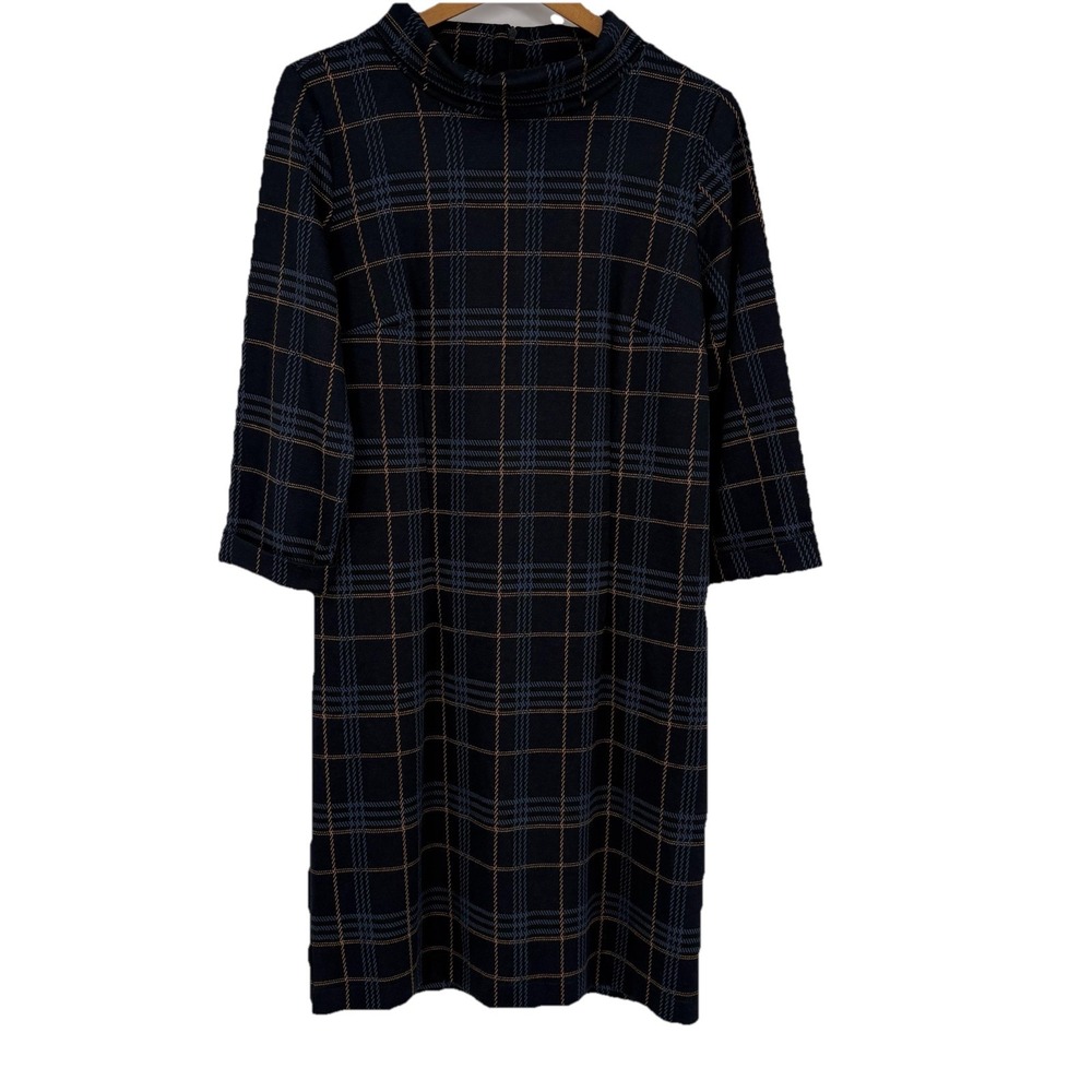 Tom Tailor Womens Draped Neck Plaid Knit Dress GE 42 US M Navy Blue Academia‎